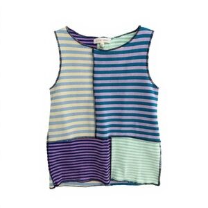 High Neck Pieced Tank Top GILDED INTENT Striped Color Block Sleeveless L #1886